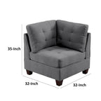 Lemy 32 Inch Modular Corner Sofa Chair, Tufted Gray Upholstery, Solid Wood