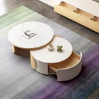 Round Coffee Table - Beige Wood with Stone Top - 31.5"