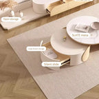 Round Coffee Table - Beige Wood with Stone Top - 31.5"