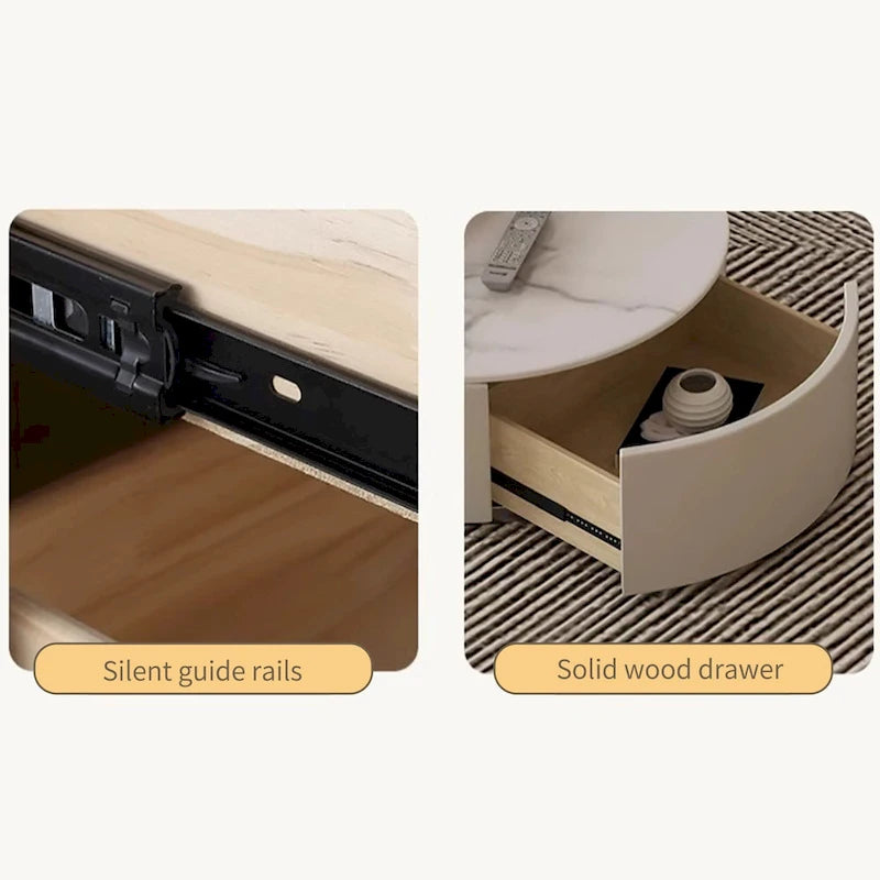 Round Coffee Table - Beige Wood with Stone Top - 31.5"