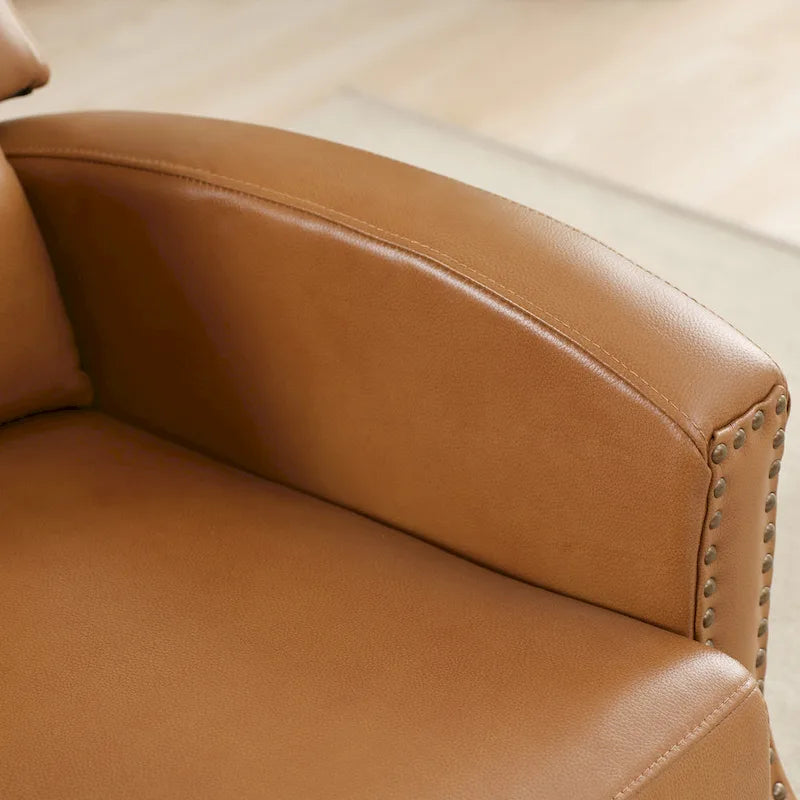 Genuine Leather Pushback Recliner with Multi-Angle Seat Back and Solid Wood Legs