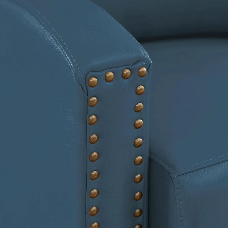 Genuine Leather Pushback Recliner with Multi-Angle Seat Back and Solid Wood Legs