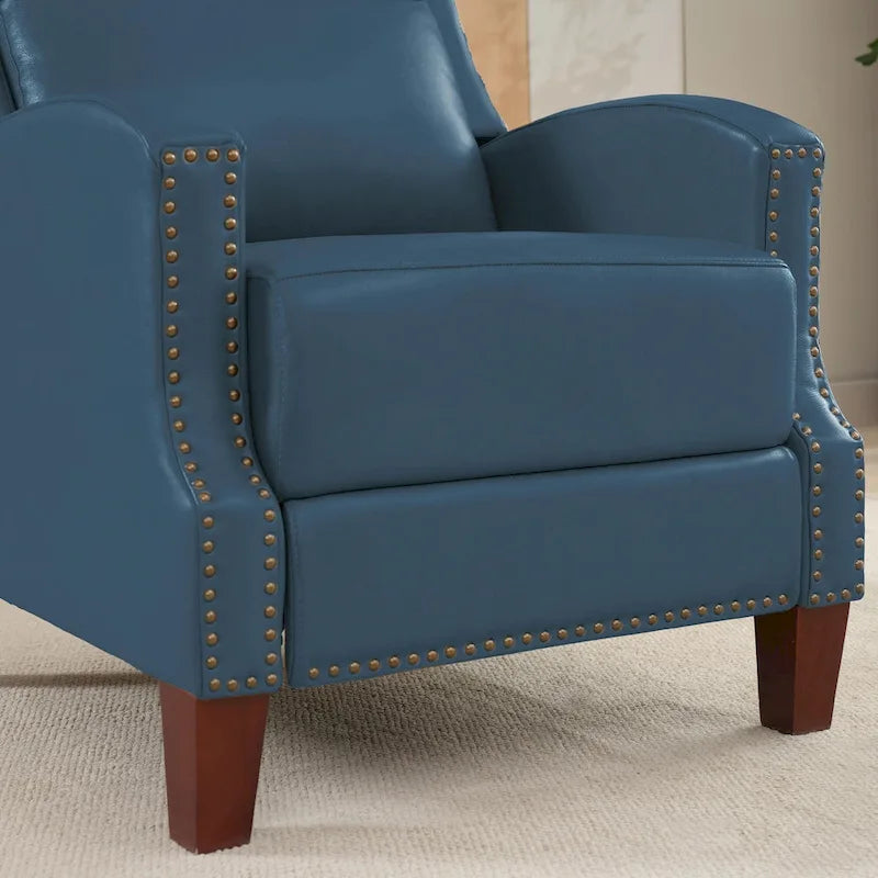 Genuine Leather Pushback Recliner with Multi-Angle Seat Back and Solid Wood Legs