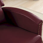 Genuine Leather Pushback Recliner with Multi-Angle Seat Back and Solid Wood Legs