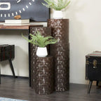 Metal Abstract Tall Slim Pedestal Table with Grooved Shell or Hammered Design - Set of 4 Brown - Roche River Decor