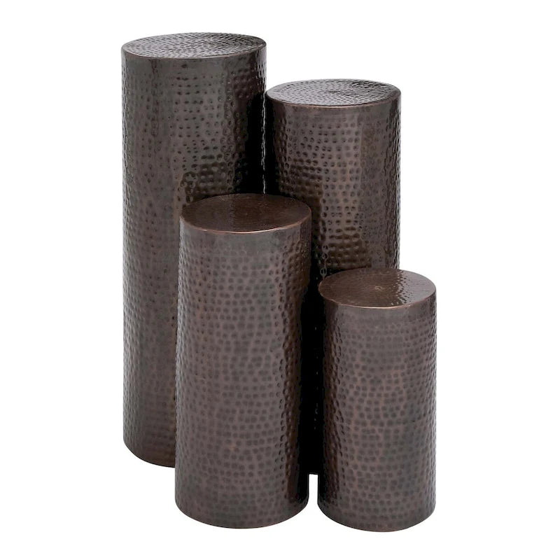 Metal Abstract Tall Slim Pedestal Table with Grooved Shell or Hammered Design - Set of 4 Brown - Roche River Decor