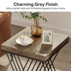 19.75 Inch Faux Marble Square End Table, Modern Bedside Tables, Gold Accent Table Living Room