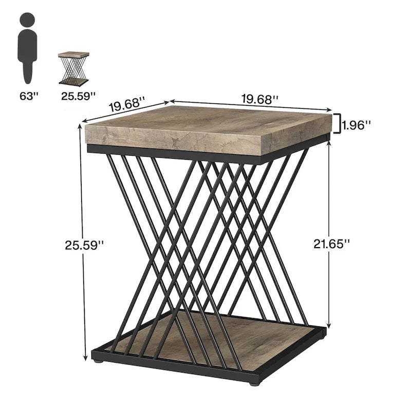 19.75 Inch Faux Marble Square End Table, Modern Bedside Tables, Gold Accent Table Living Room