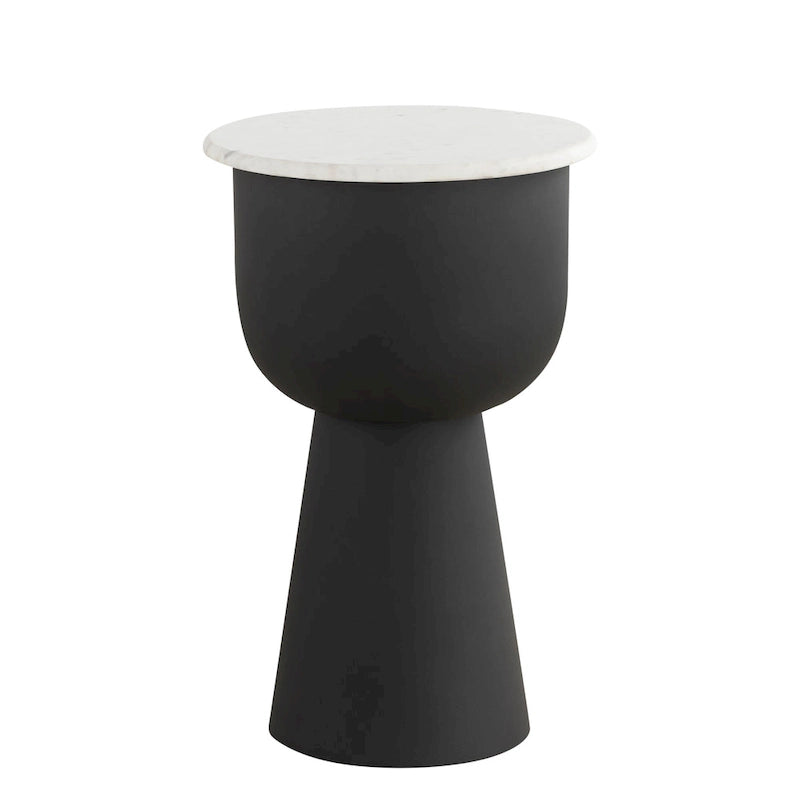 NILA Black Side Table White Marble Top Modern Accent for Living Room & Bedroom