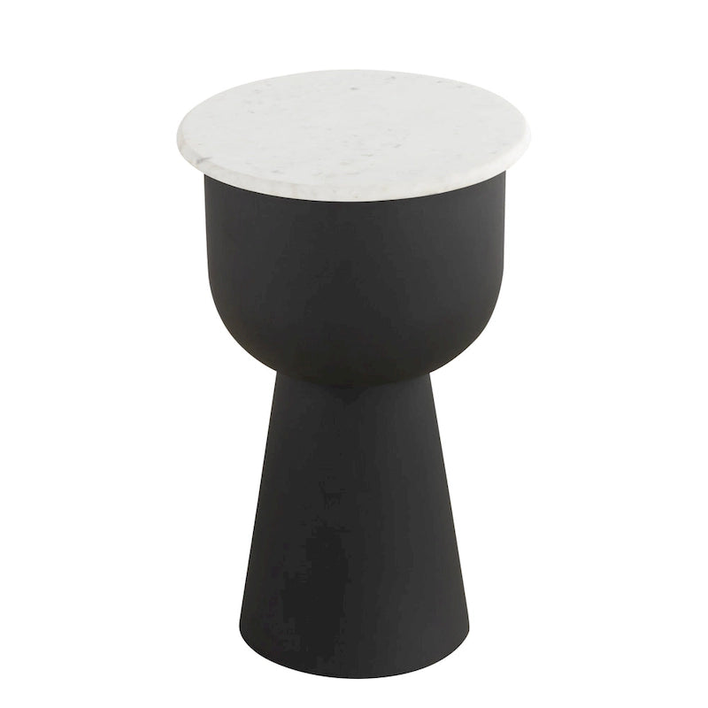 NILA Black Side Table White Marble Top Modern Accent for Living Room & Bedroom