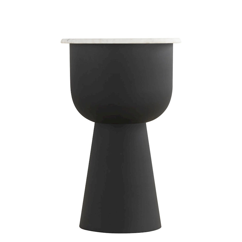 NILA Black Side Table White Marble Top Modern Accent for Living Room & Bedroom