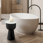 NILA Black Side Table White Marble Top Modern Accent for Living Room & Bedroom