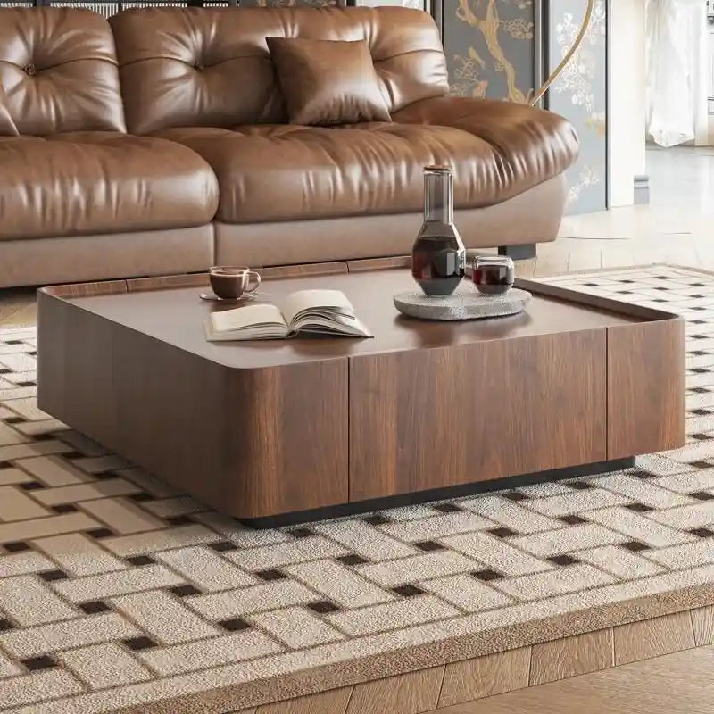 Walnut Triangular Coffee Table with 2 Drawers