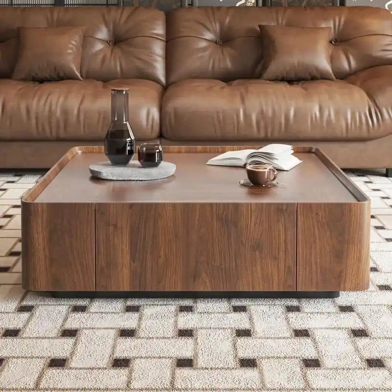 Walnut Triangular Coffee Table with 2 Drawers