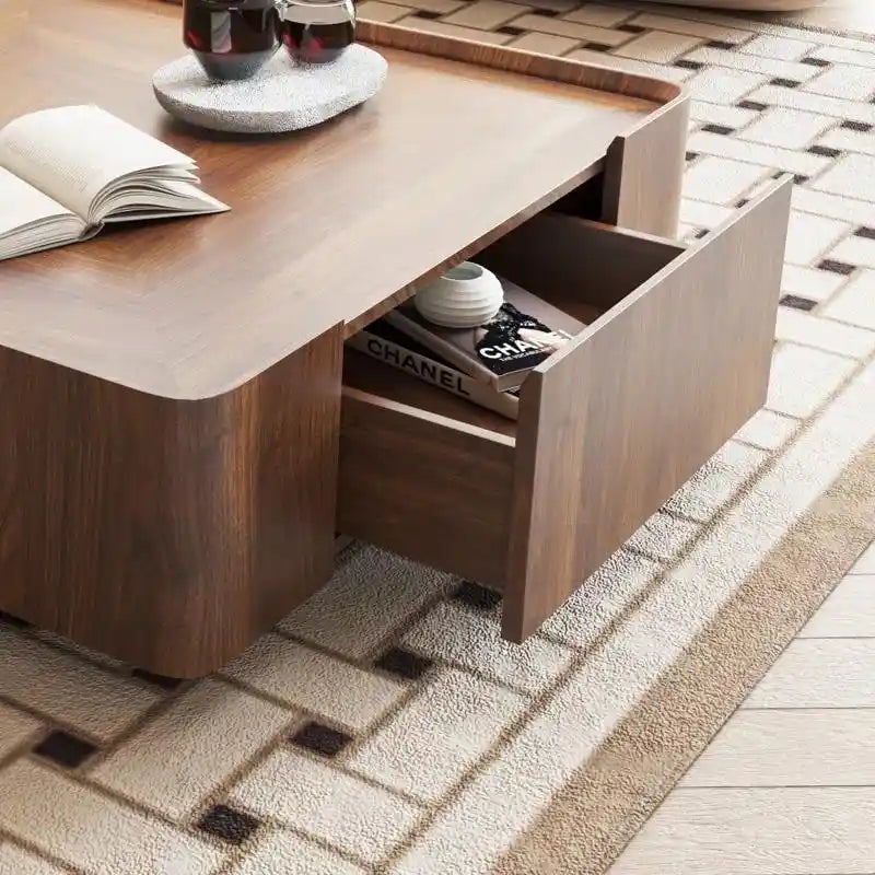 Walnut Triangular Coffee Table with 2 Drawers