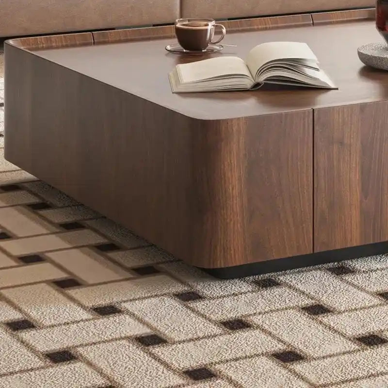 Walnut Triangular Coffee Table with 2 Drawers