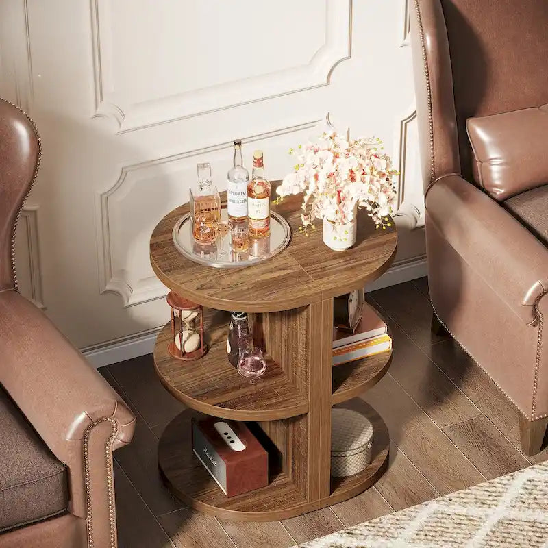 3-Tier Half-Moon End Table, Semi-circular Half-Round Side Table for Living Room
