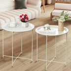 Javlergo Set of 2 Folding Round TV Tray Tables, Small Round Steel Side Table, No Assembly Required - 18.5 x 18.5 x 19.7 in