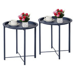 Javlergo Set of 2 Folding Round TV Tray Tables, Small Round Steel Side Table, No Assembly Required - 18.5 x 18.5 x 19.7 in