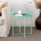 Javlergo Set of 2 Folding Round TV Tray Tables, Small Round Steel Side Table, No Assembly Required - 18.5 x 18.5 x 19.7 in