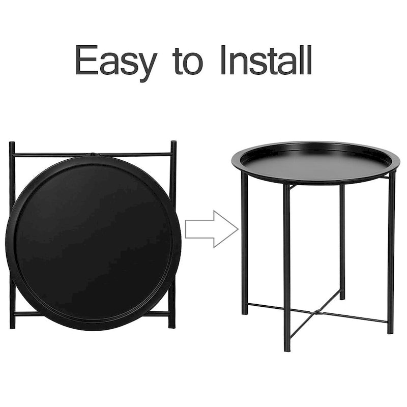 Javlergo Set of 2 Folding Round TV Tray Tables, Small Round Steel Side Table, No Assembly Required - 18.5 x 18.5 x 19.7 in