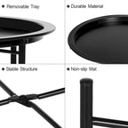 Javlergo Set of 2 Folding Round TV Tray Tables, Small Round Steel Side Table, No Assembly Required - 18.5 x 18.5 x 19.7 in