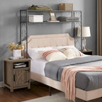 Walnut Barn Door Sofa End Table Nightstand Bedside Table with Storage Shelf
