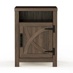 Walnut Barn Door Sofa End Table Nightstand Bedside Table with Storage Shelf