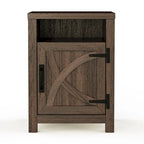 Walnut Barn Door Sofa End Table Nightstand Bedside Table with Storage Shelf