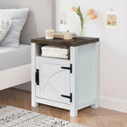 Walnut Barn Door Sofa End Table Nightstand Bedside Table with Storage Shelf
