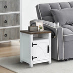 Walnut Barn Door Sofa End Table Nightstand Bedside Table with Storage Shelf