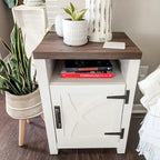 Walnut Barn Door Sofa End Table Nightstand Bedside Table with Storage Shelf