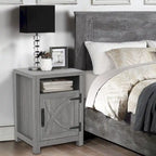 Walnut Barn Door Sofa End Table Nightstand Bedside Table with Storage Shelf