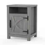 Walnut Barn Door Sofa End Table Nightstand Bedside Table with Storage Shelf