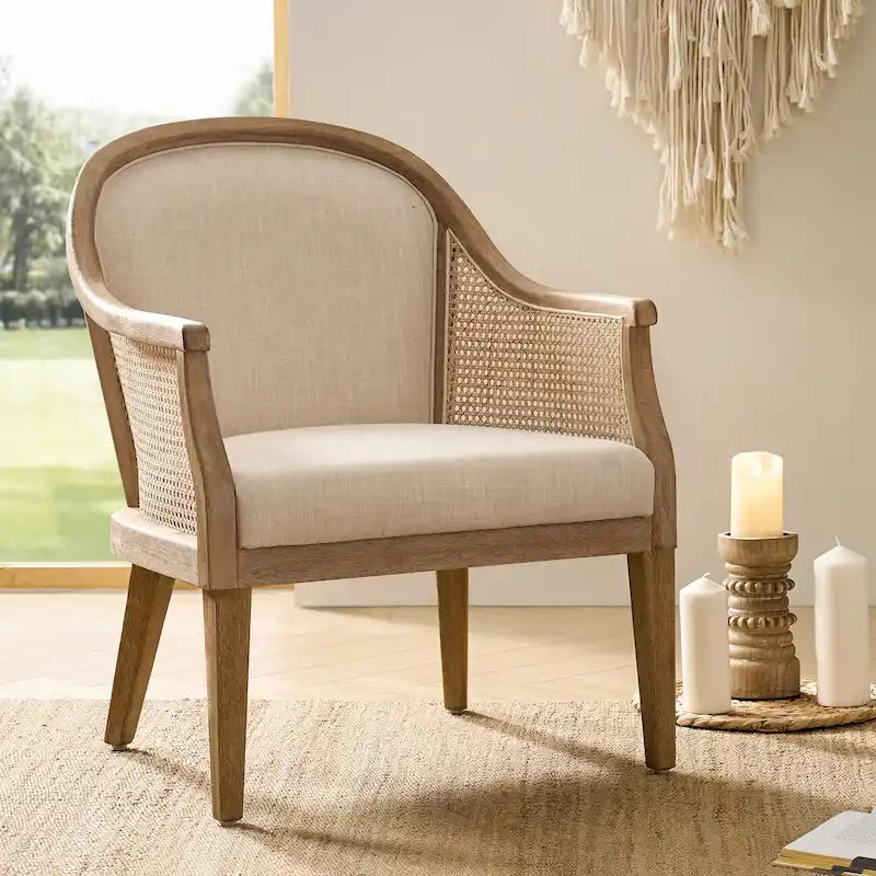 Danilo Farmhouse Rattan Solid Wood Armchair with Solid Wood Legs by HULALA HOME