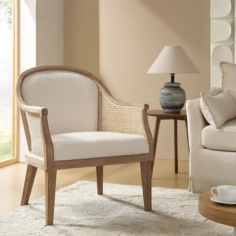 Danilo Farmhouse Rattan Solid Wood Armchair with Solid Wood Legs by HULALA HOME