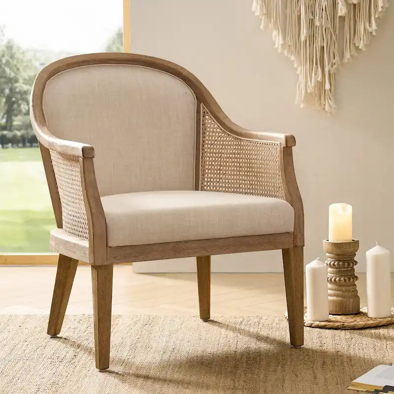Danilo Farmhouse Rattan Solid Wood Armchair with Solid Wood Legs by HULALA HOME