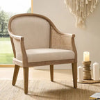 Danilo Farmhouse Rattan Solid Wood Armchair with Solid Wood Legs by HULALA HOME