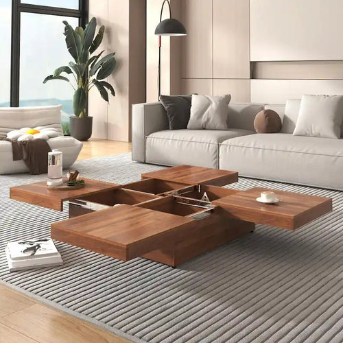39.4  Square Marble Veneer Coffee Table with Sliding Top Storage