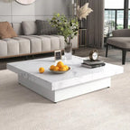 39.4  Square Marble Veneer Coffee Table with Sliding Top Storage