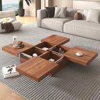 39.4  Square Marble Veneer Coffee Table with Sliding Top Storage