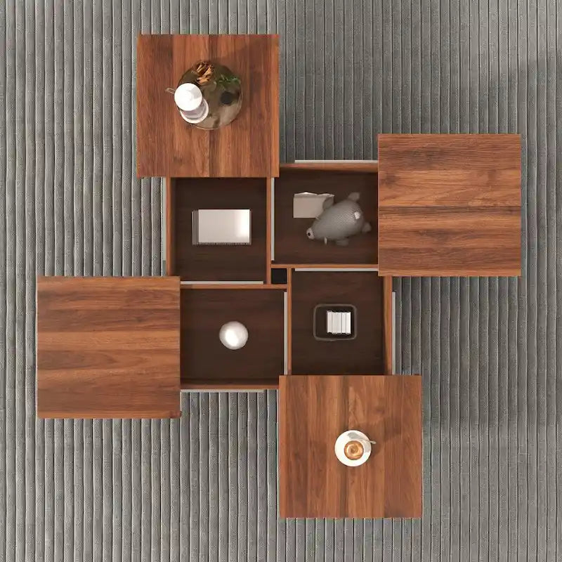 39.4  Square Marble Veneer Coffee Table with Sliding Top Storage