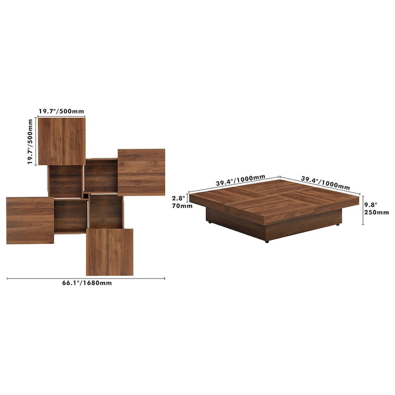 39.4  Square Marble Veneer Coffee Table with Sliding Top Storage
