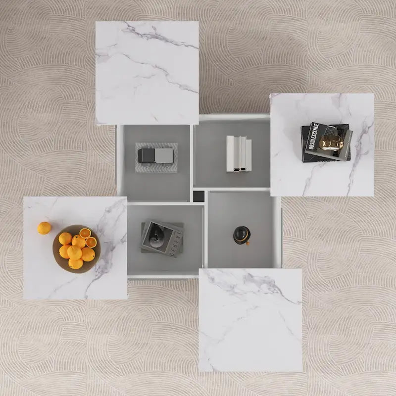 39.4  Square Marble Veneer Coffee Table with Sliding Top Storage