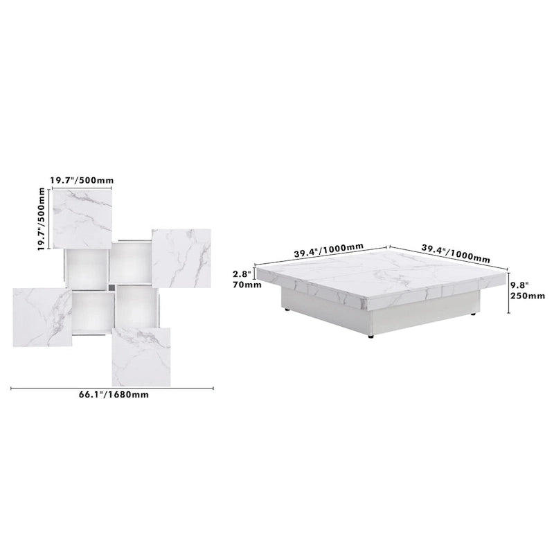 39.4  Square Marble Veneer Coffee Table with Sliding Top Storage