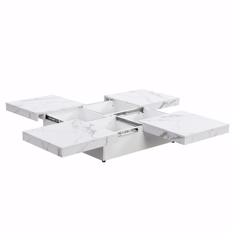 39.4  Square Marble Veneer Coffee Table with Sliding Top Storage