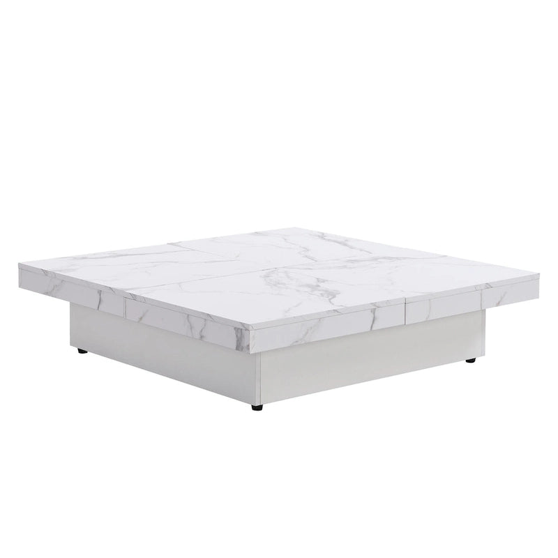 39.4  Square Marble Veneer Coffee Table with Sliding Top Storage