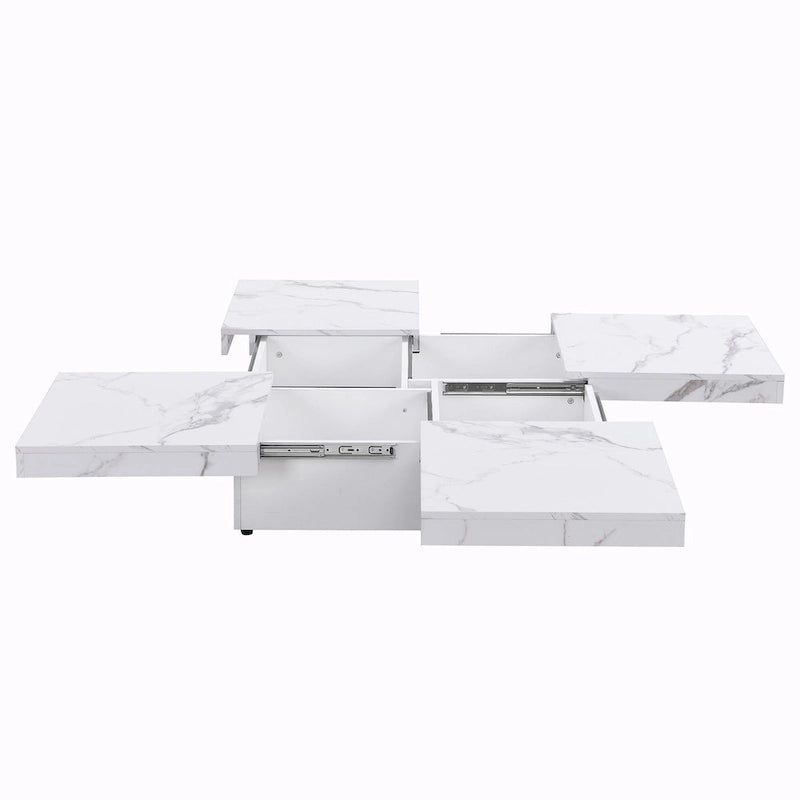 39.4  Square Marble Veneer Coffee Table with Sliding Top Storage