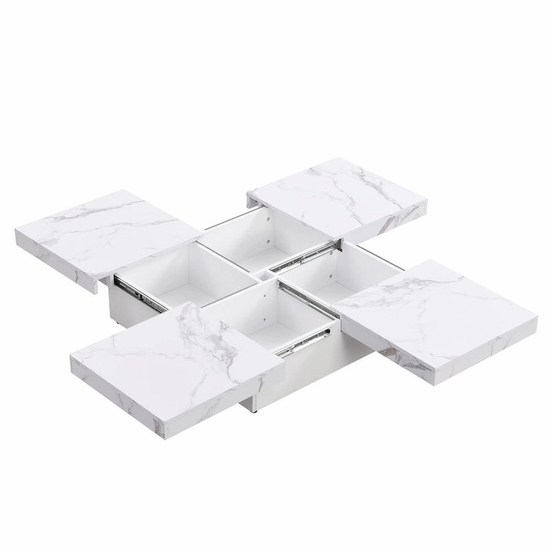 39.4  Square Marble Veneer Coffee Table with Sliding Top Storage