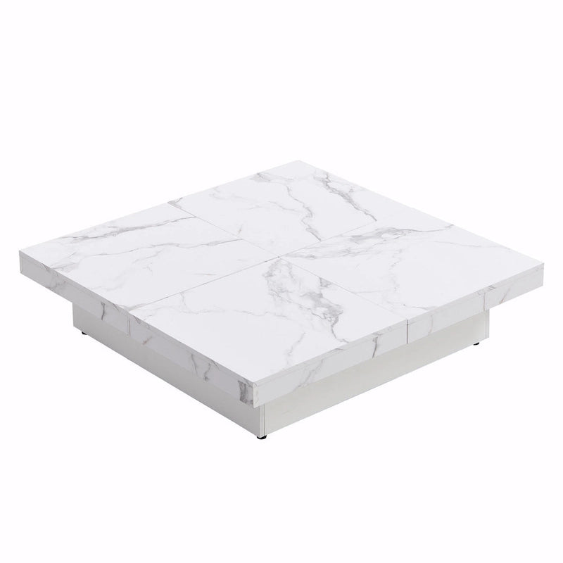 39.4  Square Marble Veneer Coffee Table with Sliding Top Storage